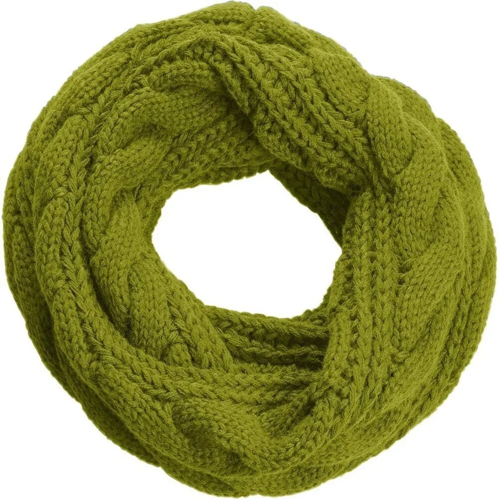 Women's Twist Greenery Olive Thick Ribbed Knit Winter Infinity Circle Loop Scarf